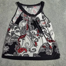 Studio Donatella Womens Medium Paisley Sleeveless Blouse Top Black White Red