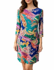Ralph Lauren Dress 4 Small Paisley 3/4 Long Sleeve Stretch Washable Colorful NEW