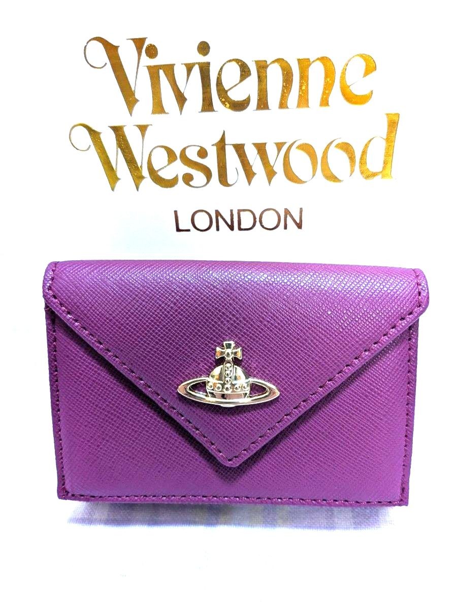 Vivienne Westwood Trifold Wallet Coin Purse Purple Burgundy Outlet