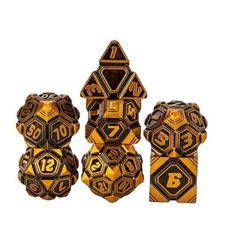 Metal UFO Dice Set, 7 Die Metal Polyhedral Dice Set for DND Ancient Gold