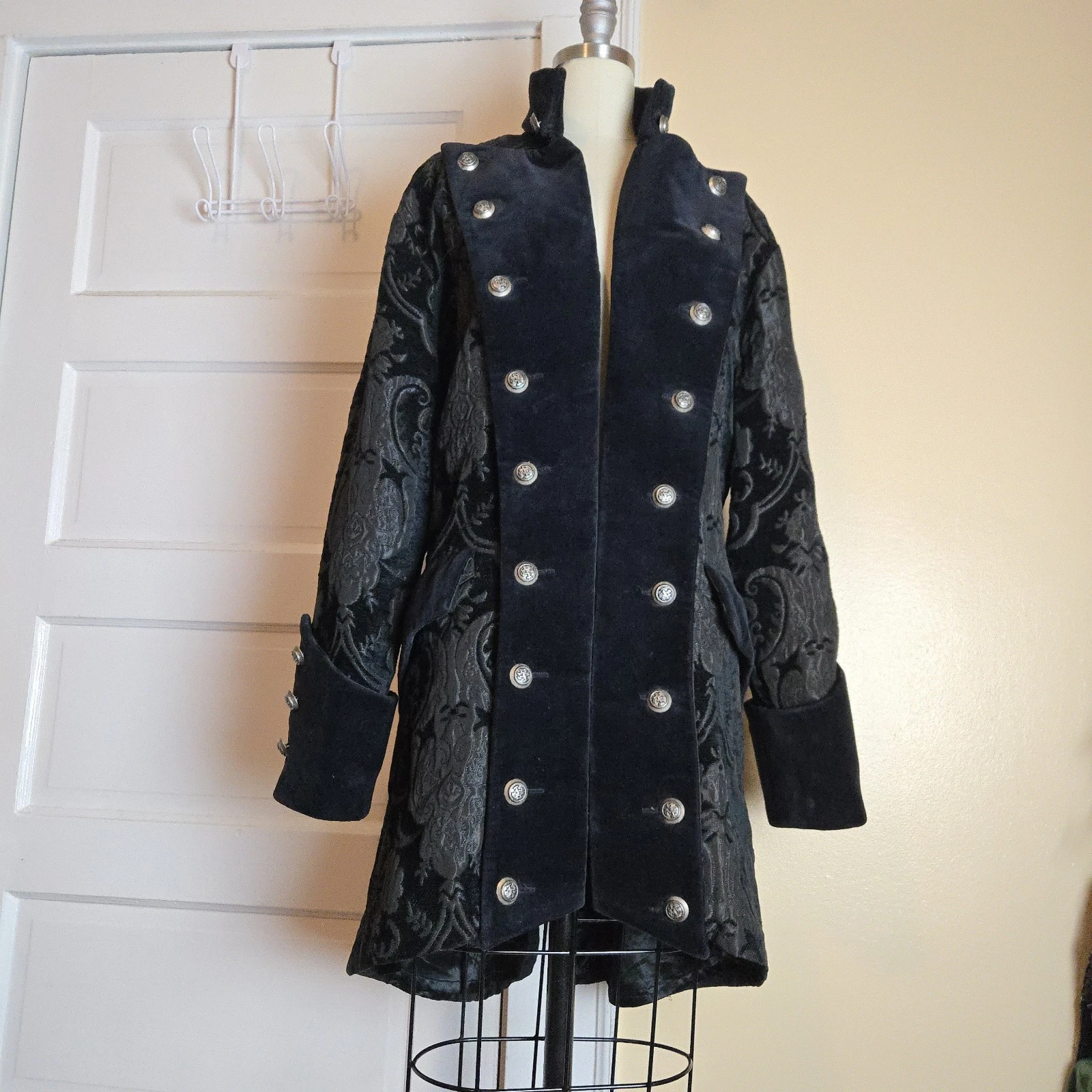 Shrine Hollywood California black brocade gothic steampunk military vampire coat image 12