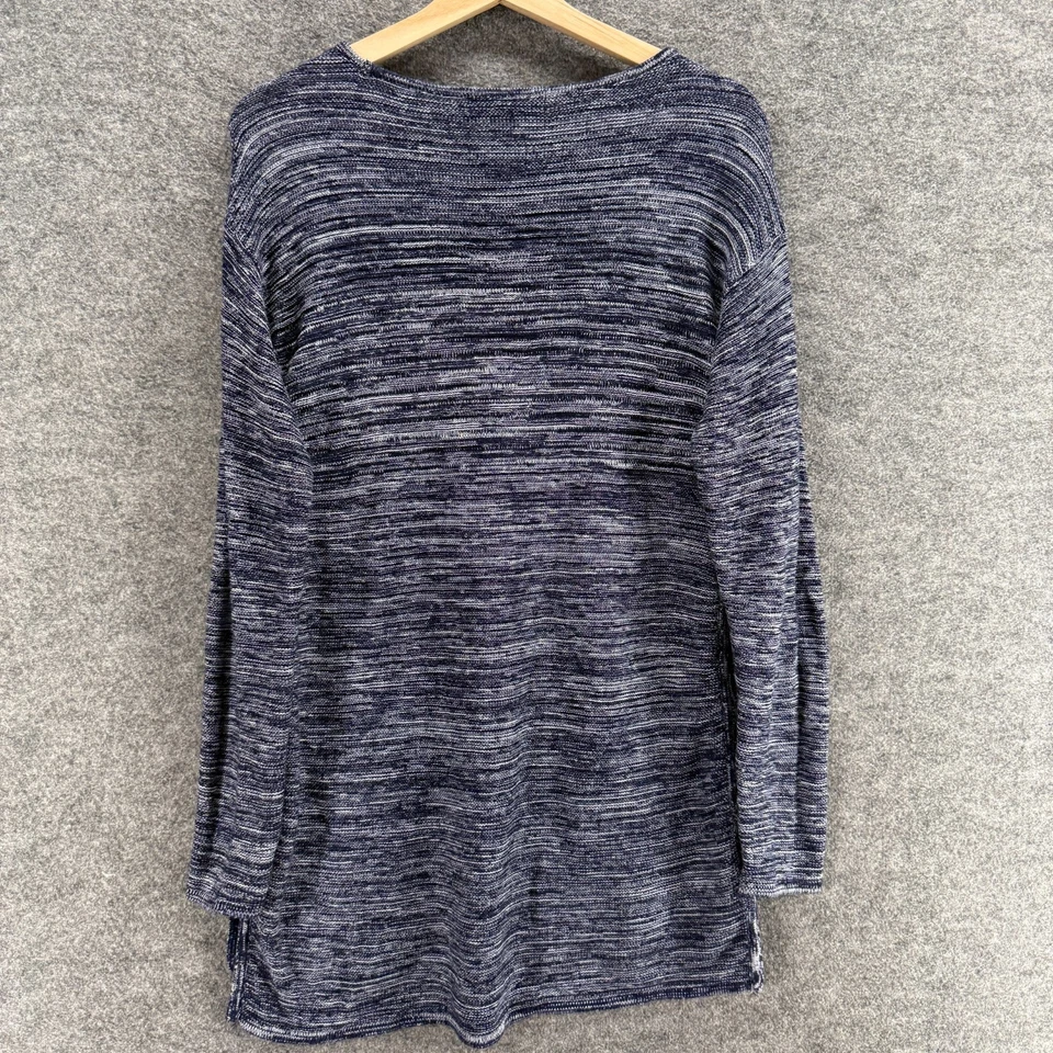 Ellen Tracy 毛衣套衫女式 M 中号蓝色条纹针织长袖棉质 — 第 2/4 张图片