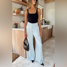 Show Me Your Mumu Lasso Anchor Chambray Wide Leg Pants  size 26 NWT