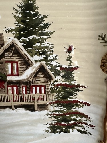 St. Nicholas Square “Snow Valley” Square Plate Cabin Pine Tree 10 1/2” - Picture 2 of 8