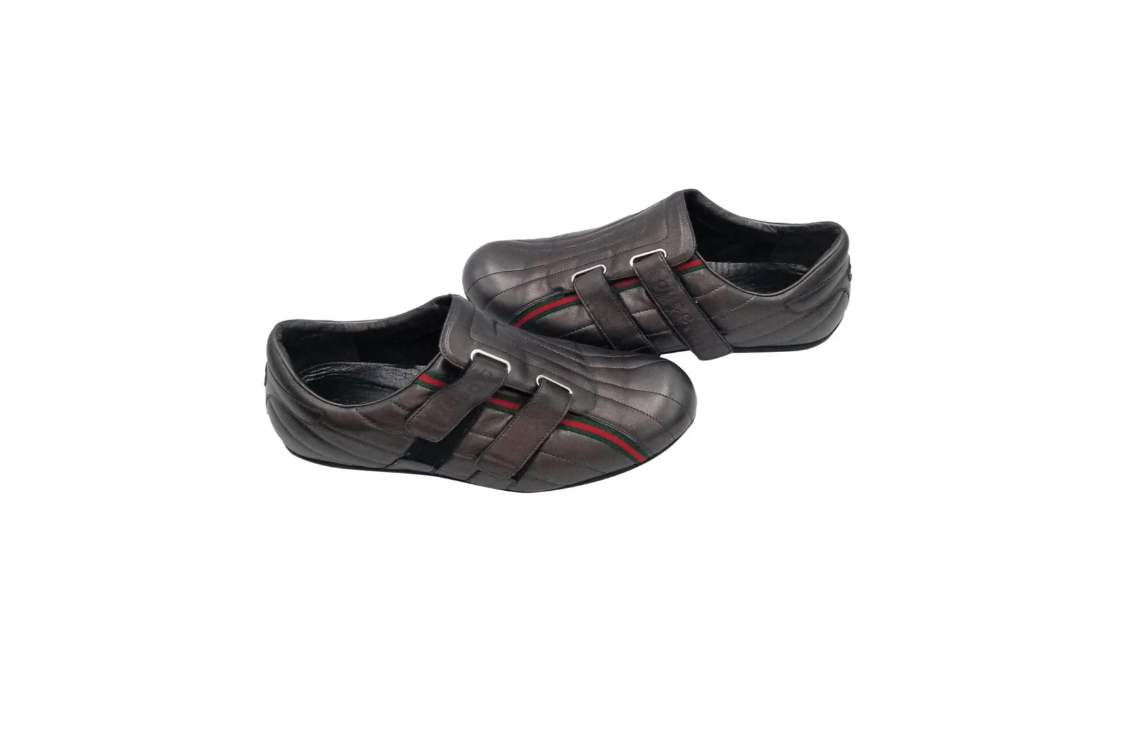 Gucci Men's 170577 Black Webbed Hook and Loop Closure Quilt