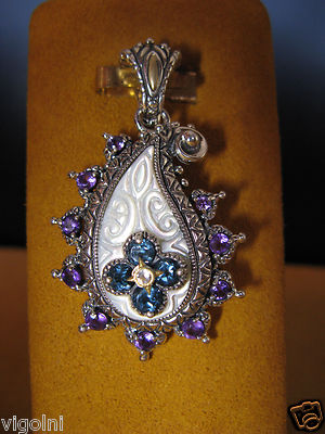 PAISLEY BARBARA BIXBY ENHANCER PENDANT MOP AMETHYST TOPAZ GEMSTONE FLOWER Gift