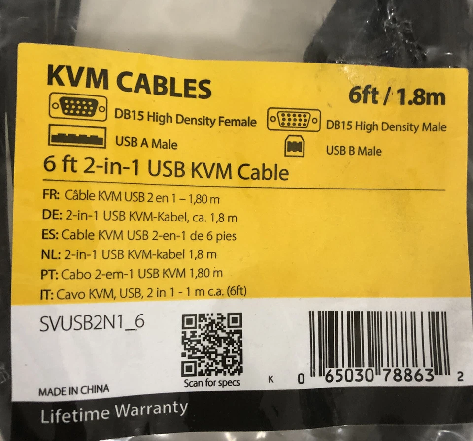 BRAND NEW - StarTech.com SVUSB2N1_6 KVM Cables 6ft 2-in-1 USB KVM Cabel - Image 2 of 3