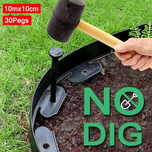 UK 10M Flexible Garden Border Grass Lawn Path Edging With Plastic Pegs Black - Picture 3 of 24