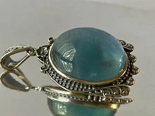 39mm "Earth Treasure"~ Blue AQUAMARINE BERYL Sterling Silver Pendant H1402
