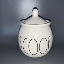 RAE DUNN SCOOP Sugar Dish White Canister  Lid Farm House Style 5  Tall SEE PICS