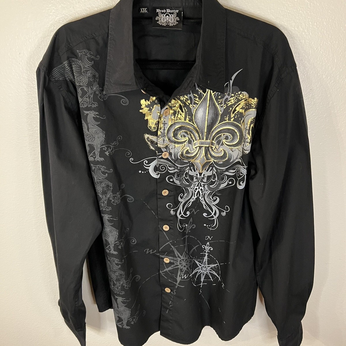Brad Butter Mens Shirt Black Button Front L/S Graphic Sz XXL