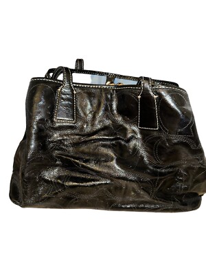 COACH Black Patent Shiny Leather F15658 Handbag Purse Allover Logo