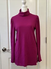 Studio Park Rib Knit Puff Sleeve TurtleneckCosmo Pink S A548991