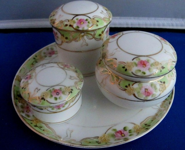 Vintage Nippon Hand Painted 7 Piece Porcelain Vanity Dresser Set eBay