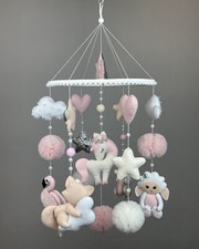 Baby mobile girl unicorn Felt animals mobile Crib mobile pink Nursery decor
