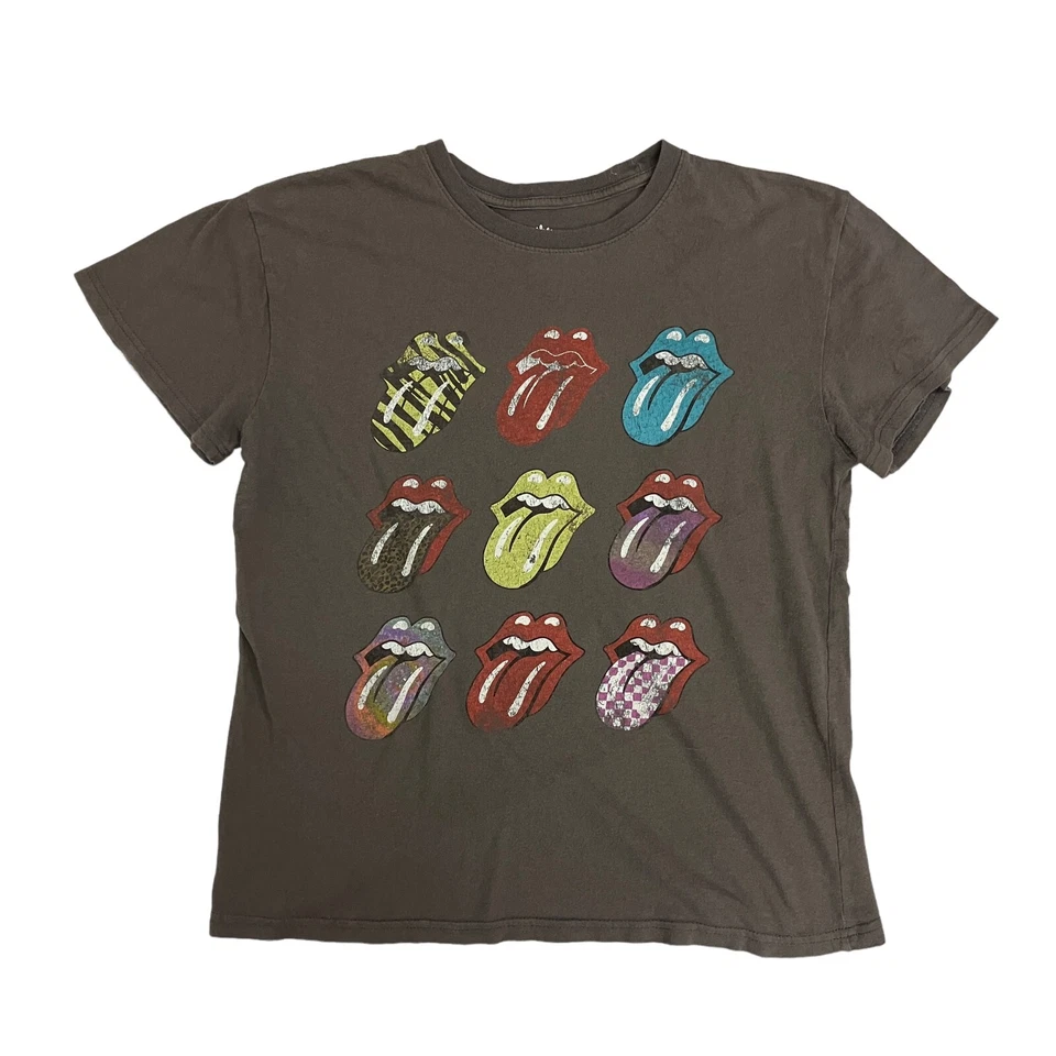 The Rolling Stones Lips T-Shirt Grey Womens M Short Sleeve Rock Band Music
