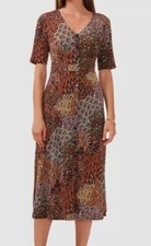MSK Womens Brown Paisley Printed Floral Stretch Button Front Midi Dress Size M