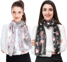 CBC Crown Rudolph Santa Clause Christmas Scarf Black Grey 13"x60" Made in Korea