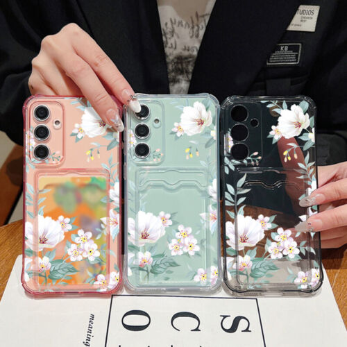 Für Samsung S25 Ultra S24 FE S23 A16 A15 A55 Karten Tasche Blume Slim Case Hülle - Bild 4 von 12