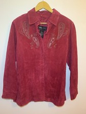 Vtg Beth Terrel Real Leather Suede Embroidered Shirt Western Jacket Top Uk 10