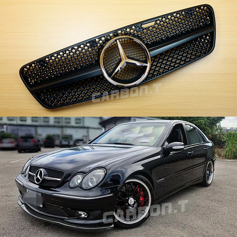 Matte Black Chrome Star For Mercedes-Benz C-Class W203 Front Grill 01-07  C200 C2