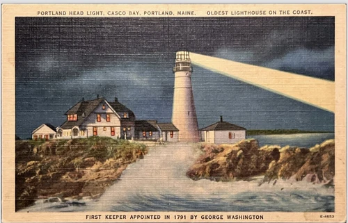 Portland Maine Postcard Portland Head Lighthouse Casio Bay linen