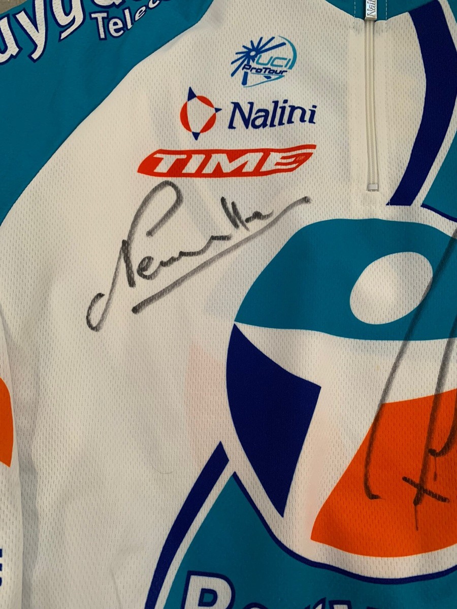 Maillot Cycliste Bouygues Telecom – Avec Autographes De Coureurs, Taille Manche Courte