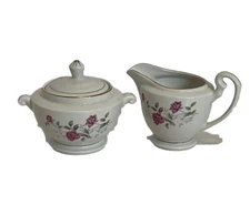 Vintage Rose Hebi (Smooth) Creamer And Sugar Bowl With Lid Gold Trim