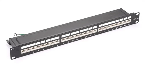 24-Port Shielded Cat6A Patch Panel 1U 19" Rackmount 10Gbps Ethernet RJ45 Network