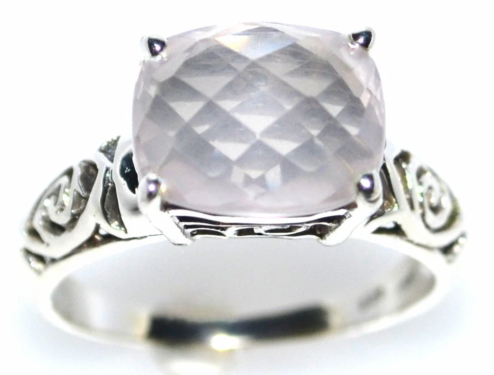 925 Sterling Silver Pink Rose Quartz Rings Facet Cut Ring Gem Size 5, K to 12, Y - Image 4 of 4