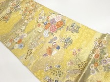7604775: JAPANESE KIMONO JAPANESE FUKURO OBI / GOLD FOIL / WOVEN AUTUMN FLOWERS