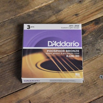 D'Addario EJ26-3D 3-Pack Phosphor Bronze Acoustic Guitar Strings Custom Lite