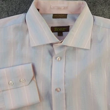 Roar Shirt Large Pink Blue Striped Long Sleeve Button Up Spread Collar