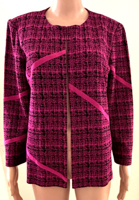 Ming Wang Pink Black Textured Knit Artsy Cardigan Jacket sz PL Workwear Career