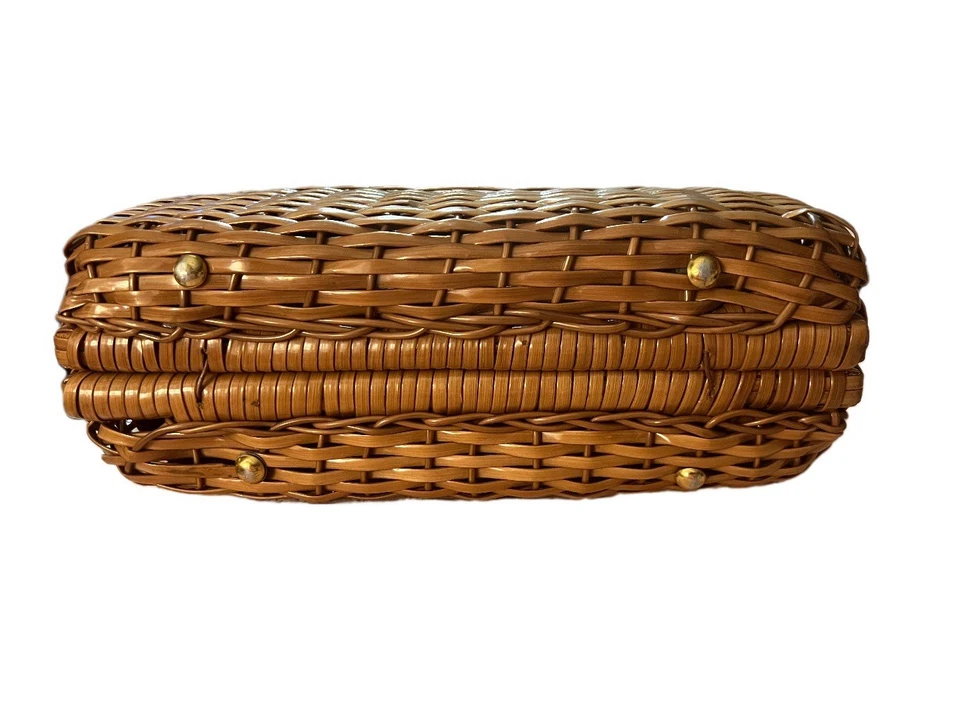 Bolso de mano tejido marrón vintage hecho a mano en Hong Kong británico Foto 3 de 4