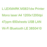 L Lexmark Ms631Dw Printer Mono Laser A4 1200X1200Dpi 47Ppm 650Sheets Usb Lan Wi-
