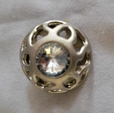 Vintage Large 1" Round Dome Shaped Clear Rhinestone Button Silver-tone 
