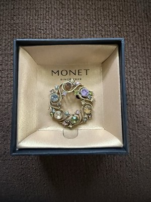 vtg Monet Gemstone Circle Brooch Pin NOS