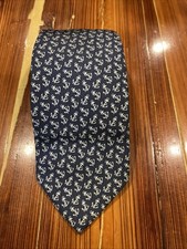 Vineyard Vines Navy Blue White Anchor Boating Nautical Silk Tie USA