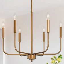 Uolfin Modern Dark Gold Kitchen Linear Chandelier, 6-Light Farmhouse Candlestick