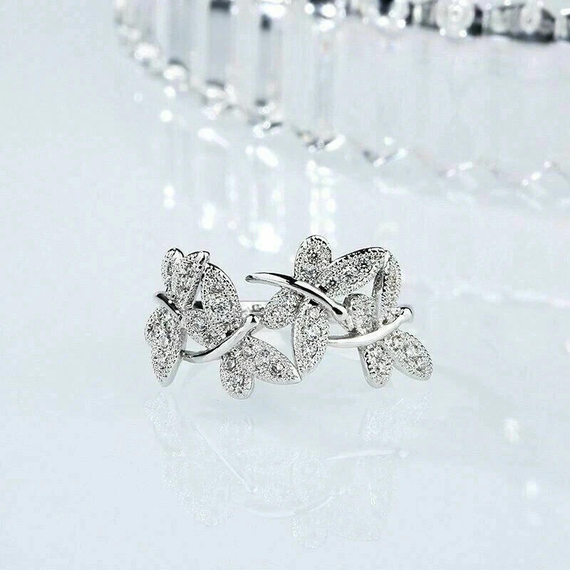 0.40Ct Lab Created Diamond Butterfly Engagement Ring 14K White Gold Finish - Image 2 of 4