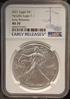 2021 AMERICAN SILVER EAGLE TYPE-1 “HERALDIC EAGLE”NGC MS-70 “EARLY RELEASES”