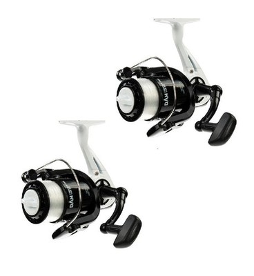 2x DAM Fighter Pro 150 FD mit 0,35mm Angelschnur Frontbremsrolle Angelrollen