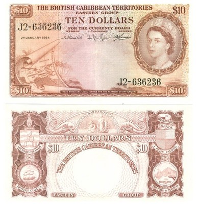 u Reproduction Note British Caribbean Territories 10 Dollars 1964 Pick #10 0642R