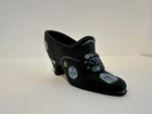 Fenton Art Glass Satin Black Slipper, HP Limited Run Of 150 Signed Linda Everson