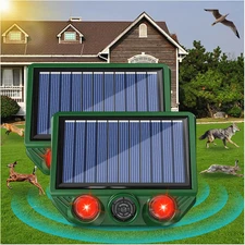 2 Pack Solar Ultrasonic Deer Repellent Outdoor Waterproof Cat Repellent with Fl