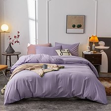 Washed Cotton Duvet Cover Ultra Soft 100 Cotton Solid Color Queen Purple
