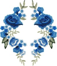 Framendino, 1 Pair Blue Rose Embroidery Patch Beautiful Flowers 1 Pairs,