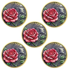 5 PCS Sober Woman Gold Rose Commemorative Coin Elegant Collectible Gift for Her