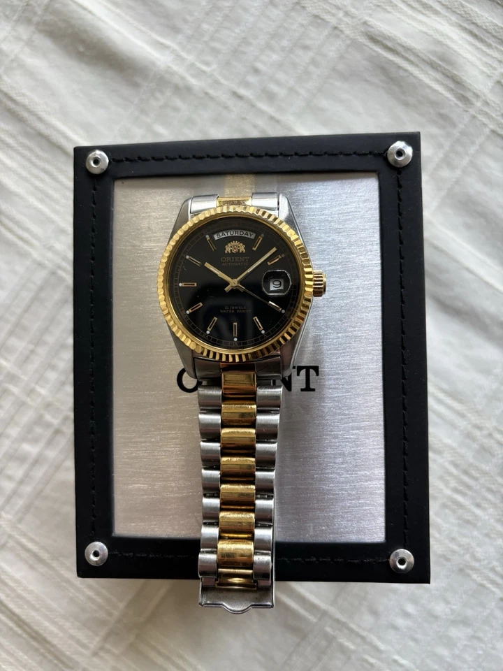RARO Reloj Automático Día/Fecha Orient President De Colección Raro Esfera Negra 46E001-91CS Foto 4 de 4